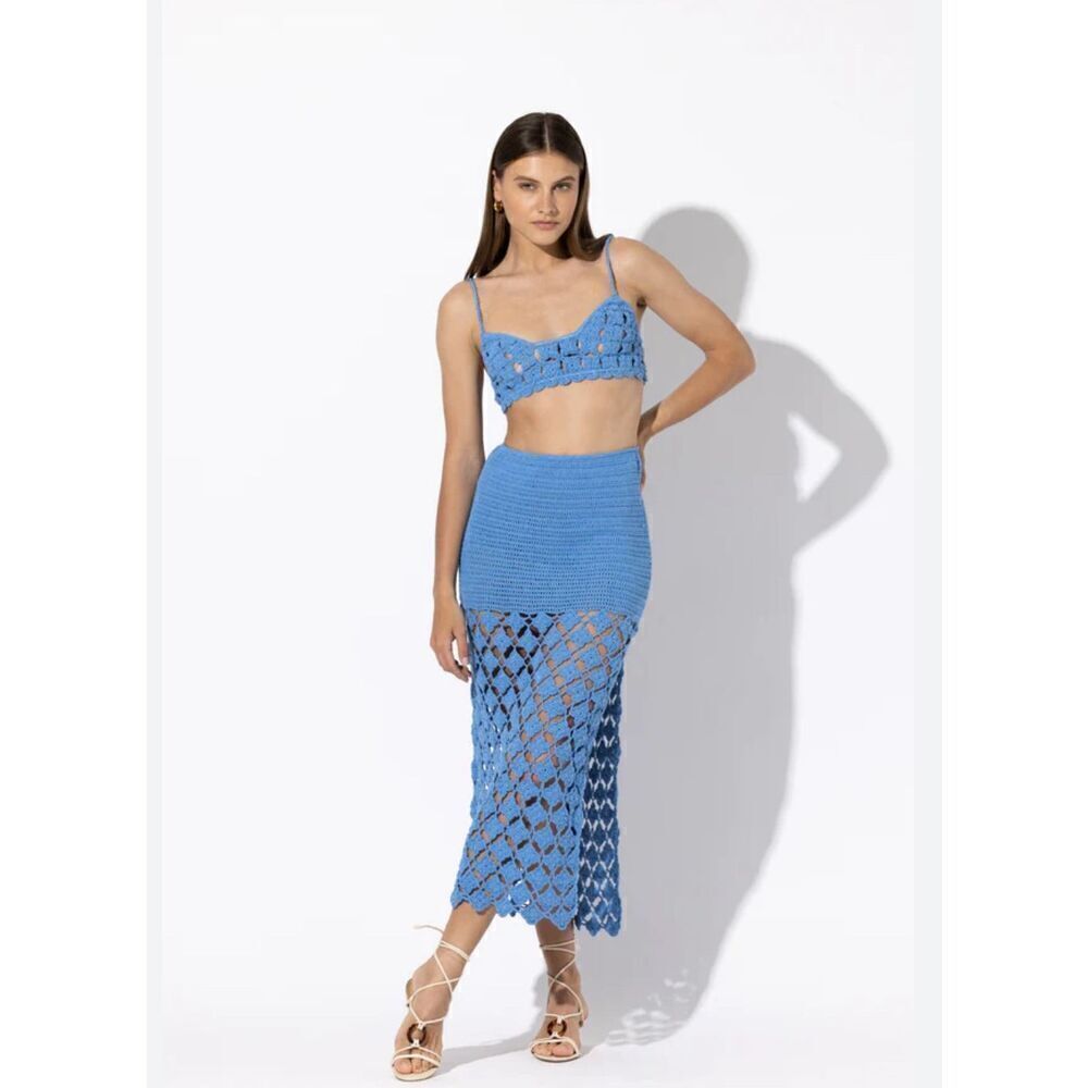 Lusana Honor Crochet Knitted Bralette & Skirt set Fushia Size S/4 NWT$299